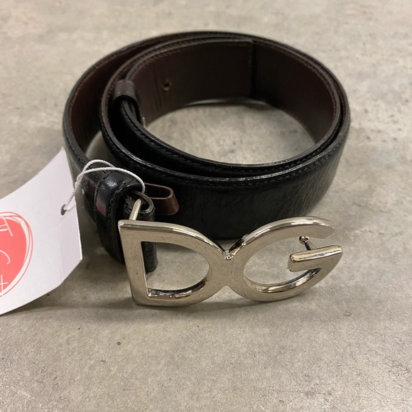 D&G Accessories D G Brown Leather Belt With Silver Tone Hardware